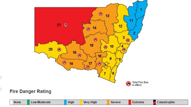 A total fire ban has been imposed across most of NSW.