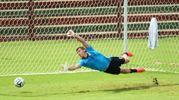 Keeper Mat Ryan during training with the Socceroos.