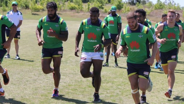 Chasing a dream: NRL hopeful Kato Ottio, centre, is hoping to land a contract with the Raiders.