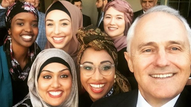 Yassmin Abdel-Magied's selfie with Malcolm Turnbull at the Prime Minister's Iftar dinner.