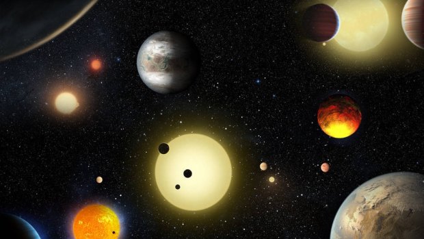 An artist's impression of some of the planetary discoveries made by NASA's Kepler Space Telescope.