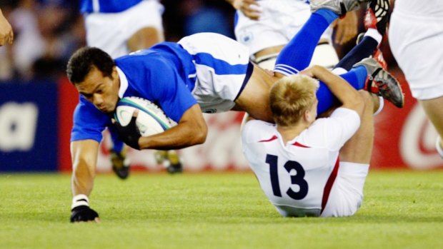 Legend: Brian Lima in action for Samoa in Melbourne during the 2003 World Cup.