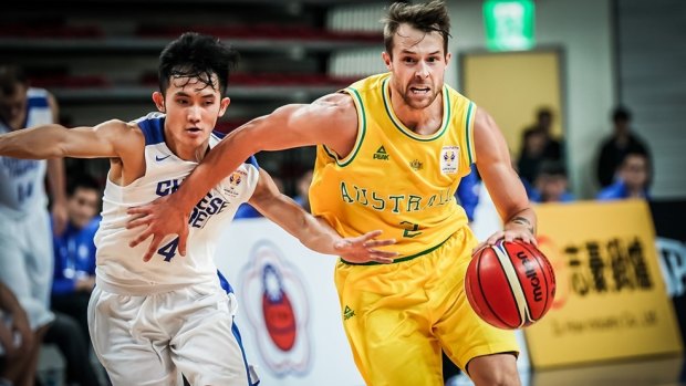 Australia's Nathan Sobey drives against Chinese Taipei during his Boomers' debut on Friday night.