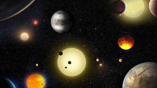 An artist's impression of some of the planetary discoveries made by NASA's Kepler Space Telescope.