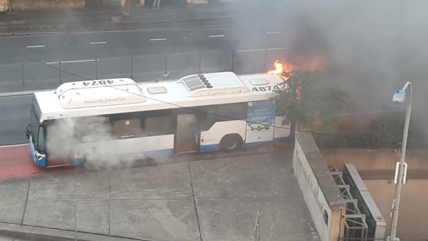 A bus caught on fire in Surry Hills on Monday on Flinders Street. 