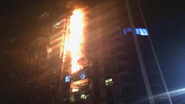 The apartment building fire in Docklands in 2014. 