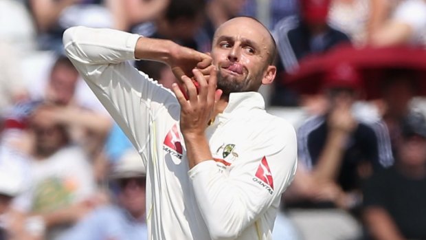 Nathan Lyon of Australia bowls during day two of the tour match between Essex and Australia.