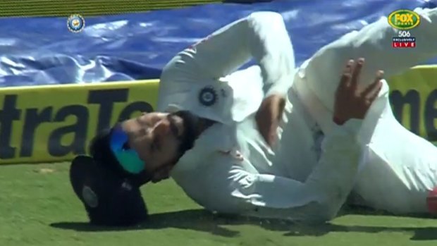 Virat Kohli hurt his shoulder in a fielding mishap.