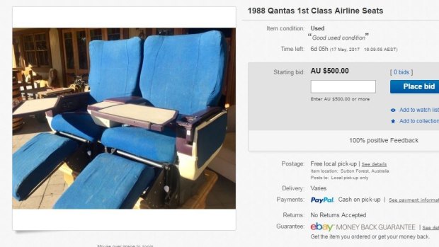 A 1988 Qantas first class airline seat for sale.