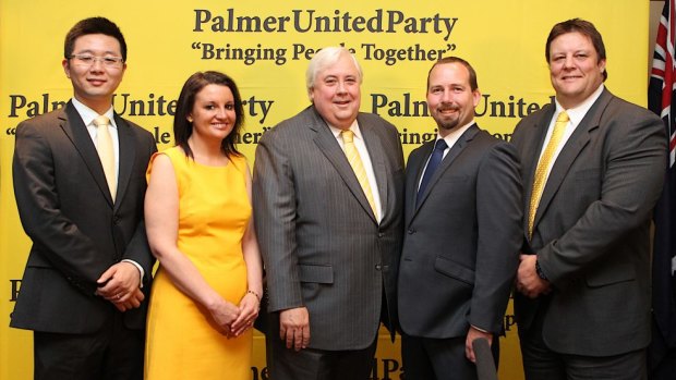 Dio Wang, Jacqui Lambie, Clive Palmer, Ricky Muir and Glenn Lazarus during happier times in October 2013.