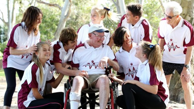 Larry Ryan, centre, surrounded by his family who will be running with him in the <i>Sydney Morning Herald</i> half-marathon.