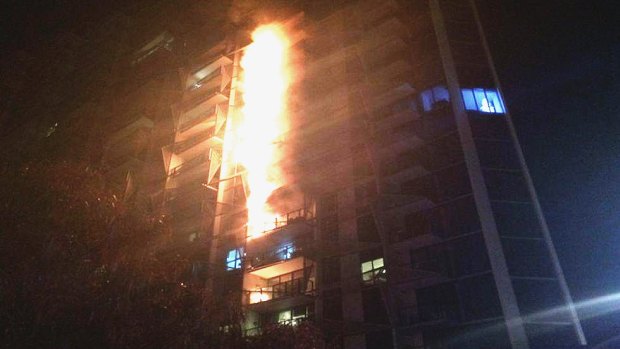 The apartment building fire in Docklands in 2014. 
