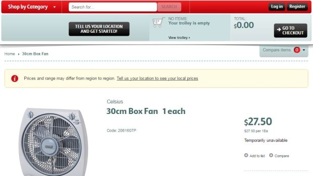 Temporarily unavailable: At Coles the 30cm Box Fan is sold out at most stores and online.