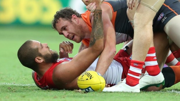 Spiteful encounter: If the exchange between Shane Mumford and Lance Franklin crossed a line last year, we all need to understand where that line is.