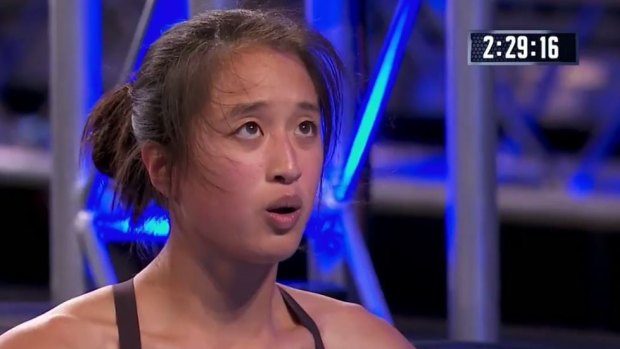 Andrea pauses before making history on the Australian Ninja Warrior obstacle course. 