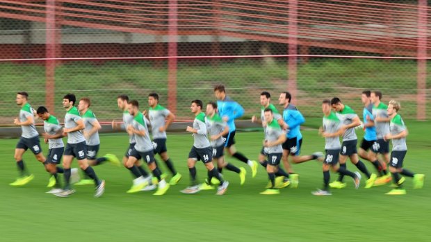 The Socceroos during training at Arena Unimed Sicoob on the weekend.
