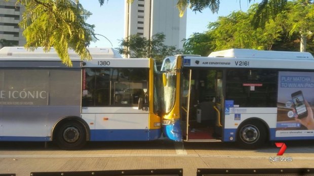 Two buses have collided head-on at Woolloongabba.