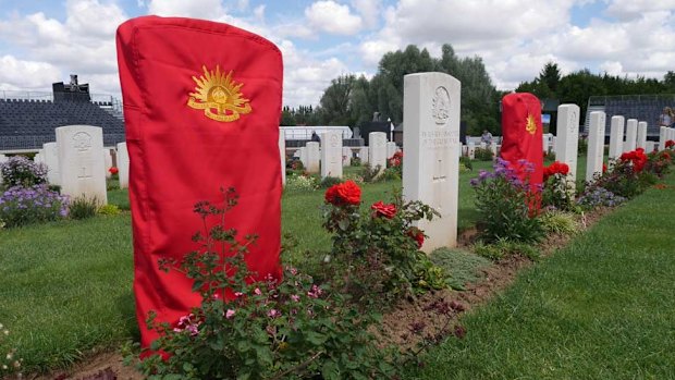 New headstones ready to be rededicated at Pheasant Wood Military Cemetery, Fromelles.