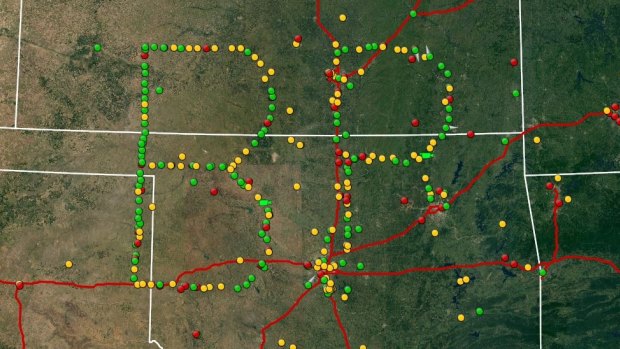 Bill Paxton's initials were formed in GPS over Tornado Alley.
