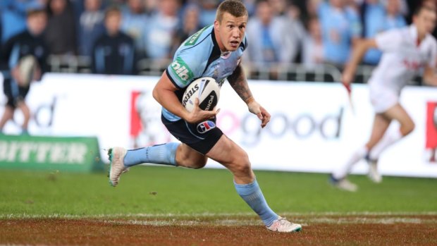 Accidental hero: Trent Hodkinson scores the only try of the match.
