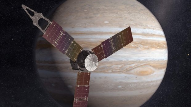 An artist's impression of Juno sweeping in front of Jupiter.