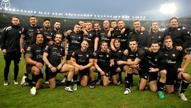 Start of something big? The Toronto Wolfpack after their first professional game, a pre-season clash against Hull.