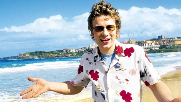 Oliver pictured at Bondi Beach in 2000 during one of his first visits to Australia.