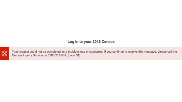 One of the error messages received by people trying to complete the census on Tuesday night.