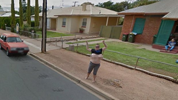 Before: Karen proudly posed topless as Google took shots of Port Pirie streets in South Australia.