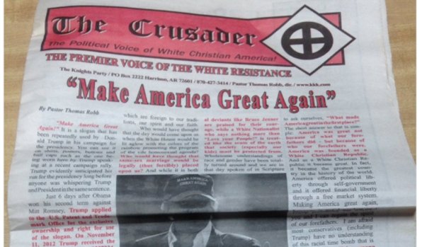 The Crusader, the official newspaper of the Ku Klux Klan, backs Donald Trump.