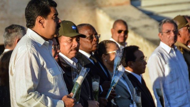 Venezuelan President Nicolas Maduro, left, and Nicaraguan President Daniel Ortega attend Fidel Castro's burial on Sunday.