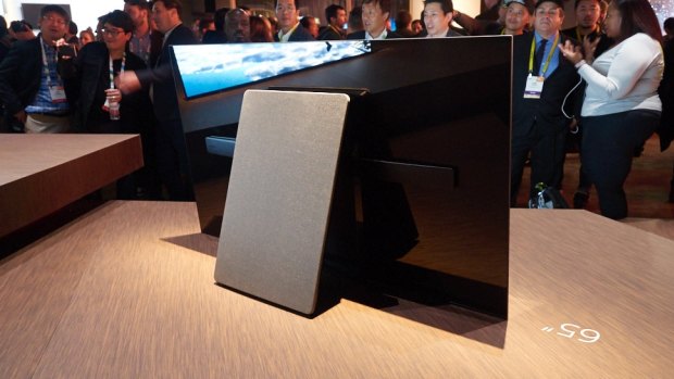 The oversized kickstand doubles as the TV's subwoofer.