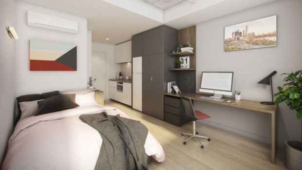 The studio apartments will be 20 square metres and feature a bed, bathroom, kitchenette and desk. 