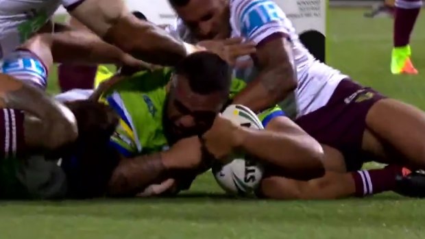 Junior Paulo's disallowed try against Manly on Friday night. 
