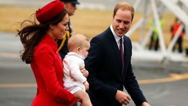 Prince William, his wife Catherine, Duchess of Cambridge and their son Prince George arrive in Wellington.