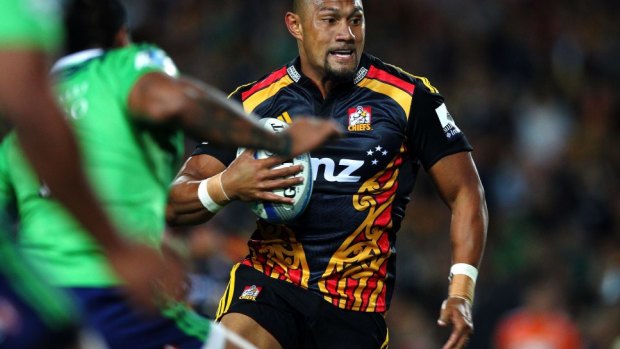 Back in red and black: Robbie Fruean in action for the Chiefs in early 2014.