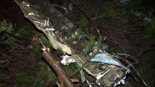 Part of the wreckage of a Syrian jet fighter that crashed on Turkish territory.