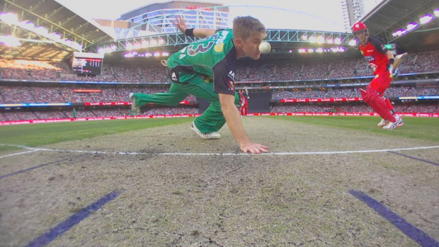 Nose for a wicket: Adam Zampa inadvertently runs out Peter Nevill.