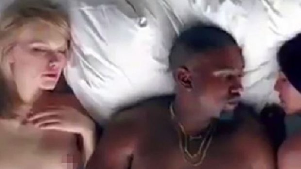 Kanye sleeping next to a Taylor Swift lookalike in His Famous video.