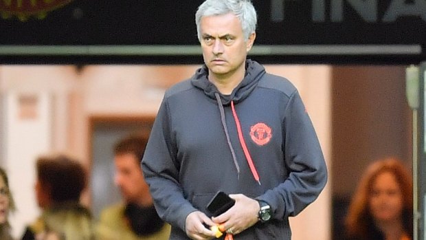 United manager Jose Mourinho walks on to the pitch at the Friends Arena in Stockholm, Sweden on Wednesday.