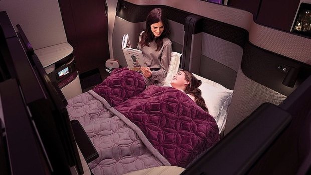 World first: Qatar's double beds in Business Class can help passengers cope better with jet lag.