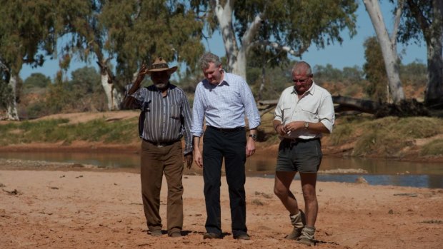 From left: traditional land owner Bruce Breaden, former environment minister Tony Burke, and former RM Williams Agricultural Holdings managing director David Pearse.