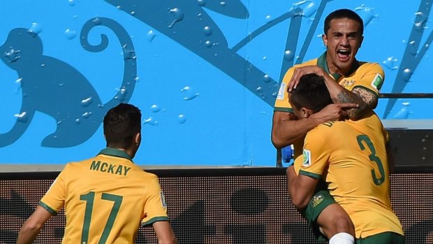 Tim Cahill celebrates that goal against the Netherlands.