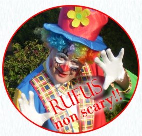 Rufus the Magical Party Clown markets himself as being "non scary".