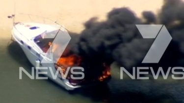 A luxury boat was engulfed in flames in Matilda Bay on Friday afternoon.
