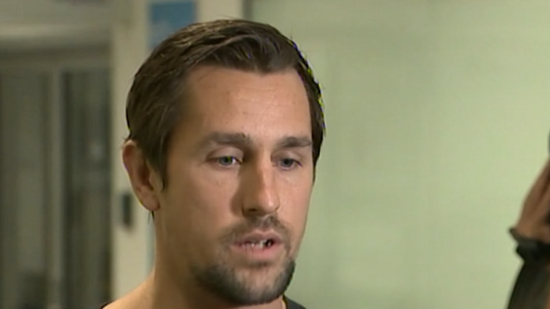 Mitchell Pearce addresses the media on his arrival in Sydney from an overseas rehabilitation facility on Sunday morning.