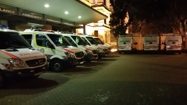 Ambulances parked outside Royal Prince Alfred Hospital in Sydney.
