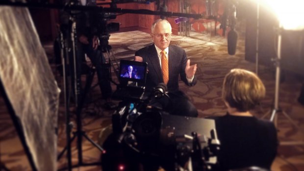 Prime Minister Malcolm Turnbull with ABC TV's Sarah Ferguson