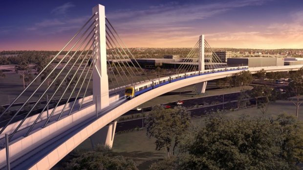 An artist's impression of a bridge that will carry the rail line over Windsor Road at Rouse Hill.