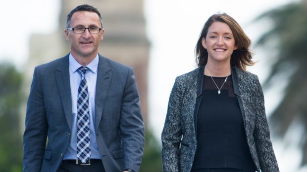 Greens leader Richard Di Natale and candidate for Melbourne Ports Stephanie Hodgins-May.